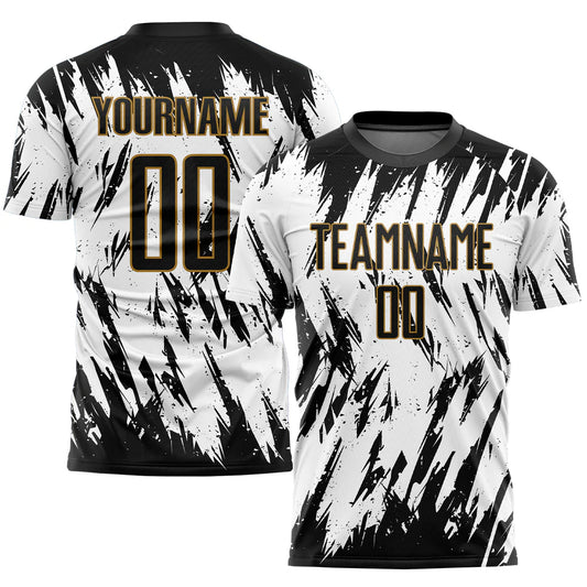 Custom White Black-Old Gold Sublimation Soccer Uniform Jersey