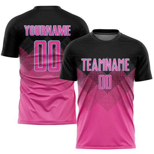 Custom Pink Pink-Black Sublimation Soccer Uniform Jersey