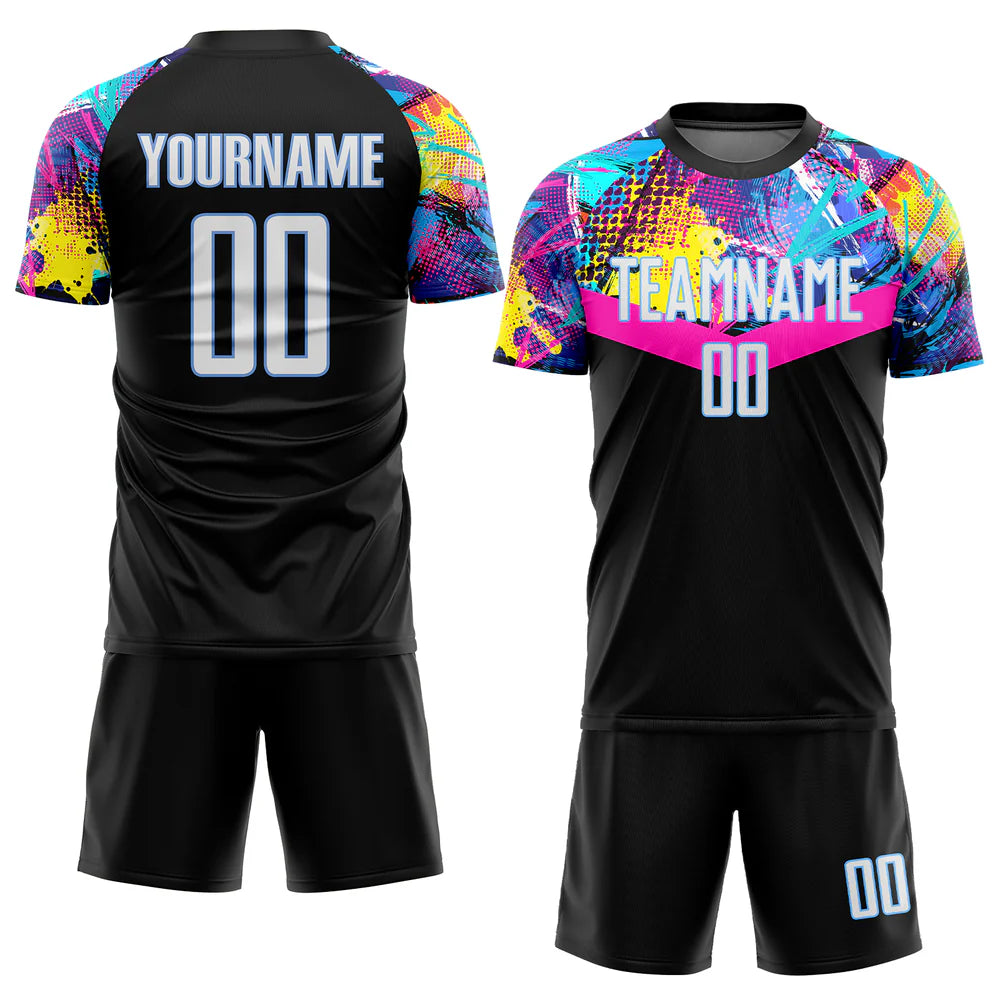 Custom Black White-Light Blue Sublimation Soccer Uniform Jersey