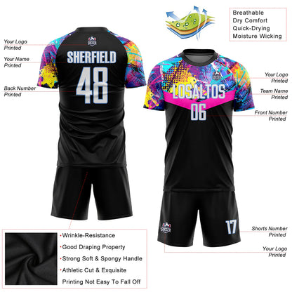 Custom Black White-Light Blue Sublimation Soccer Uniform Jersey