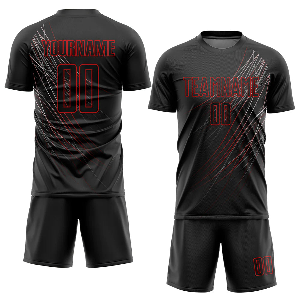 Custom Black Black-Red Sublimation Soccer Uniform Jersey