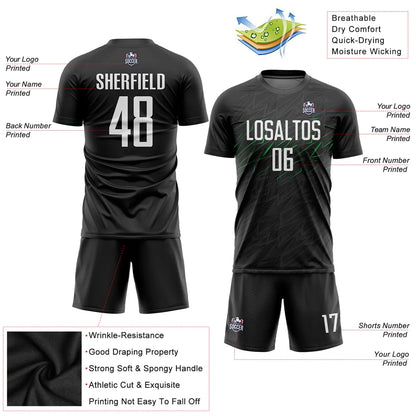 Custom Black White-Neon Green Sublimation Soccer Uniform Jersey