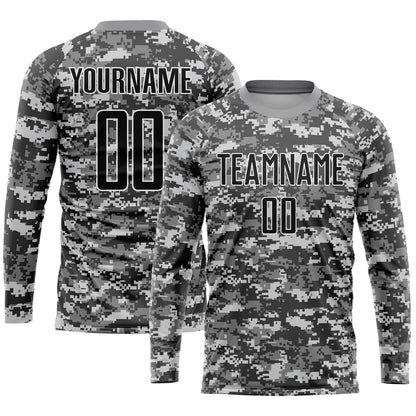 Custom Camo Black-Gray Sublimation Salute To Service Soccer Uniform Jersey