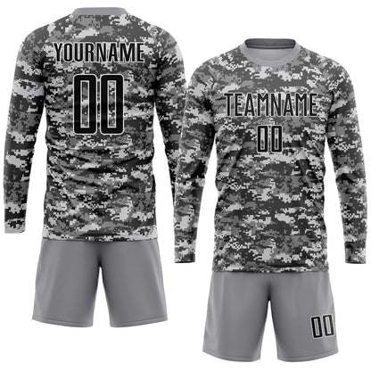 Custom Camo Black-Gray Sublimation Salute To Service Soccer Uniform Jersey