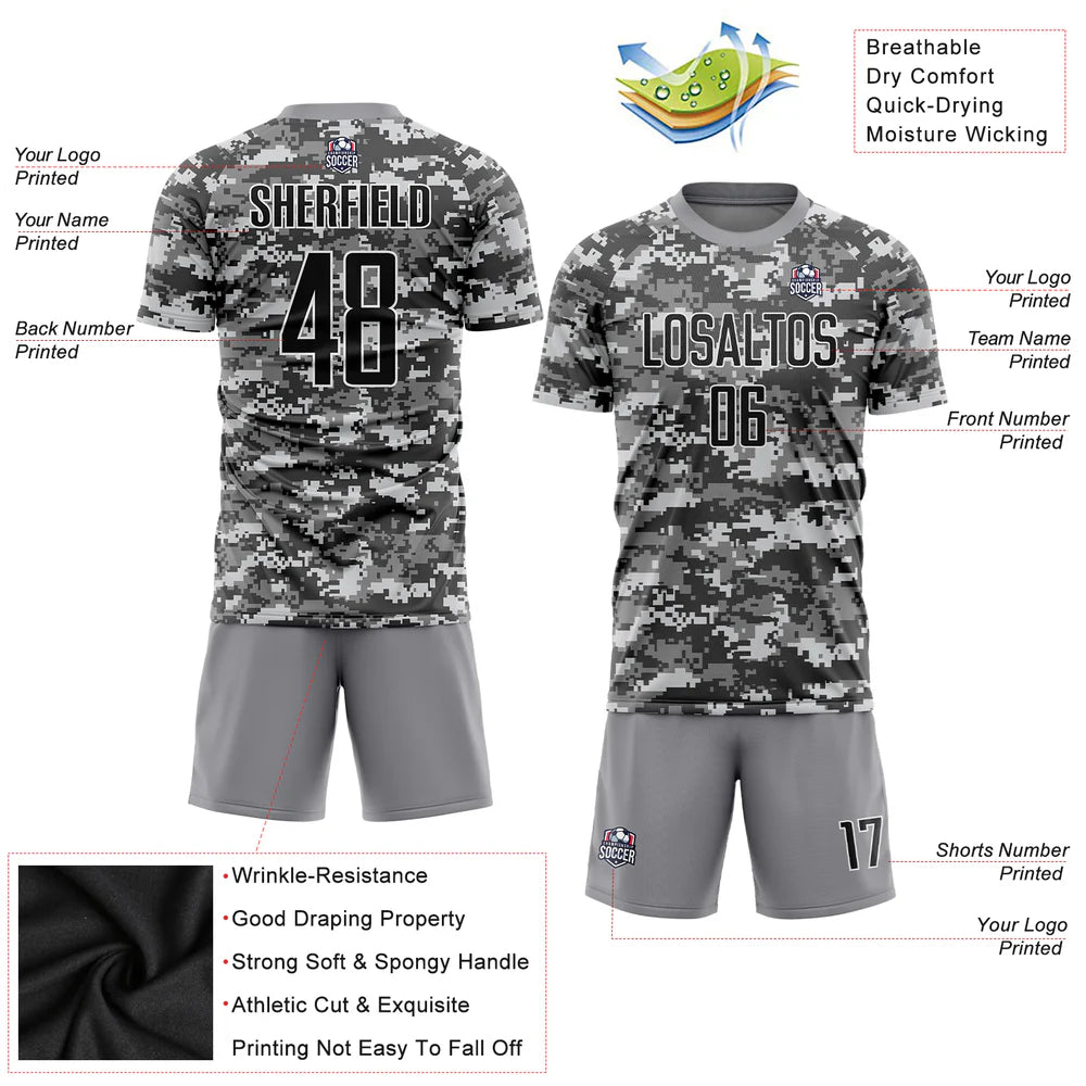 Custom Camo Black-Gray Sublimation Salute To Service Soccer Uniform Jersey