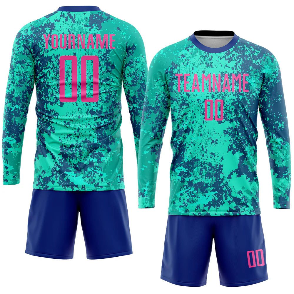 Custom Teal Pink-Royal Sublimation Soccer Uniform Jersey