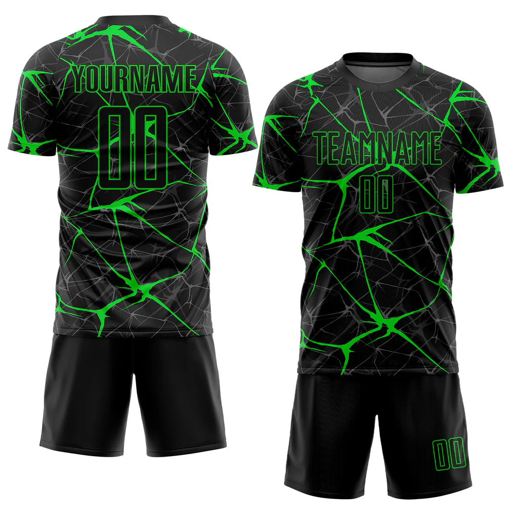 Custom Black Neon Green Sublimation Soccer Uniform Jersey