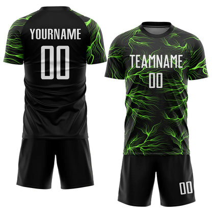 Custom Black White-Neon Green Sublimation Soccer Uniform Jersey