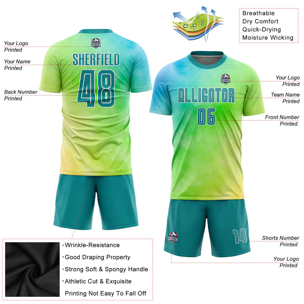 Custom Tie Dye Teal-White Sublimation Soccer Uniform Jersey