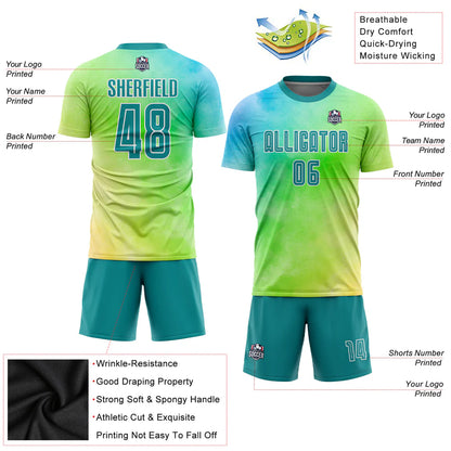 Custom Tie Dye Teal-White Sublimation Soccer Uniform Jersey