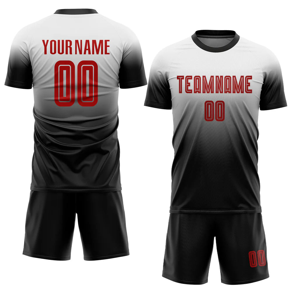 Custom White Red-Black Sublimation Fade Fashion Soccer Uniform Jersey