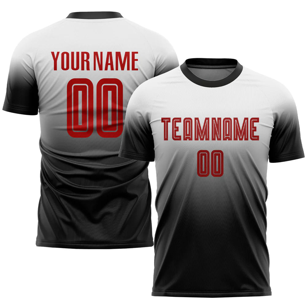 Custom White Red-Black Sublimation Fade Fashion Soccer Uniform Jersey