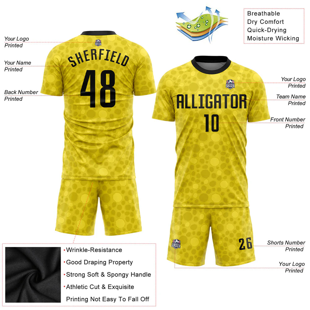 Custom Gold Black Sublimation Soccer Uniform Jersey