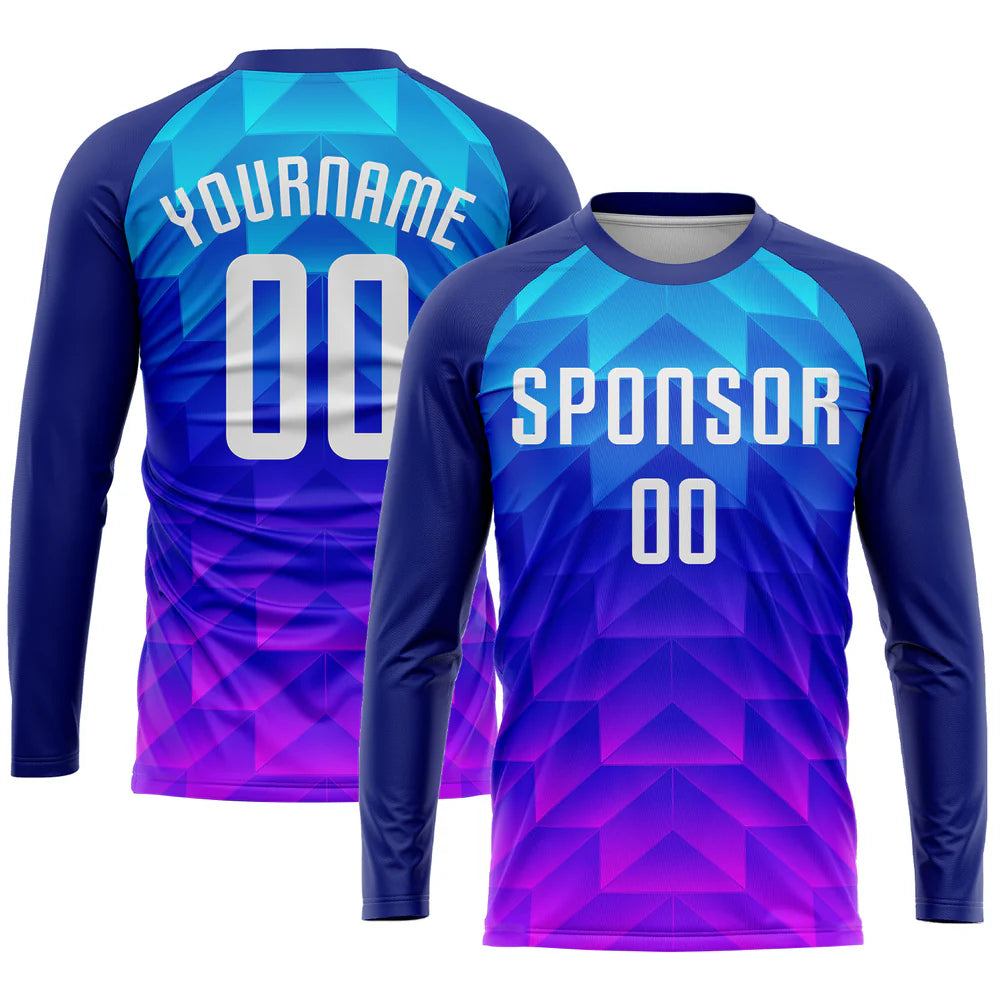 Custom Royal White Light Blue-Hot Pink Sublimation Soccer Uniform Jersey