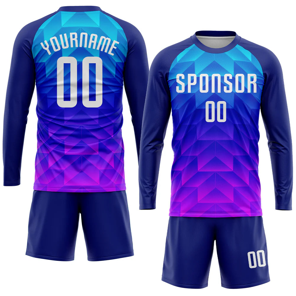 Custom Royal White Light Blue-Hot Pink Sublimation Soccer Uniform Jersey