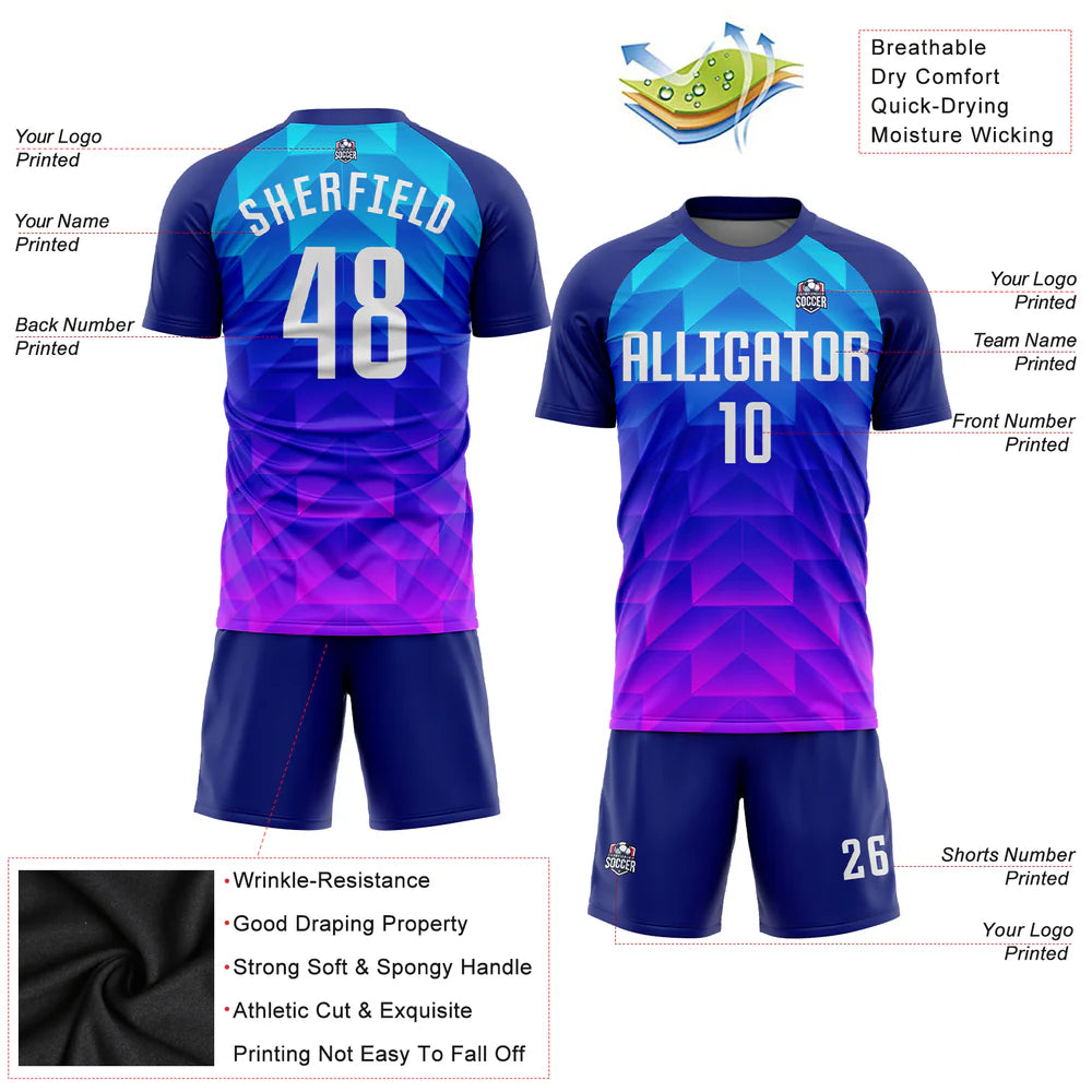 Custom Royal White Light Blue-Hot Pink Sublimation Soccer Uniform Jersey