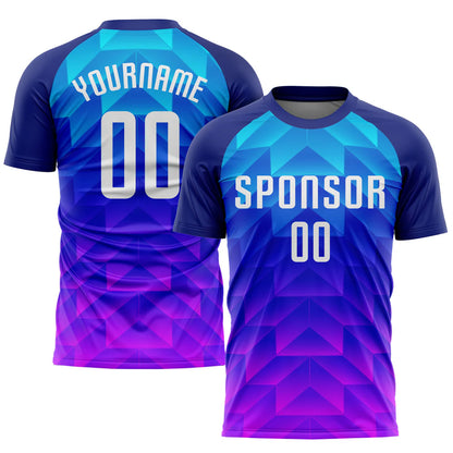 Custom Royal White Light Blue-Hot Pink Sublimation Soccer Uniform Jersey