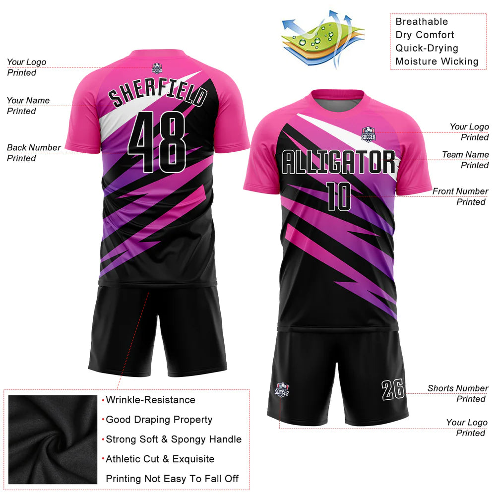 Custom Pink Black-White Sublimation Soccer Uniform Jersey