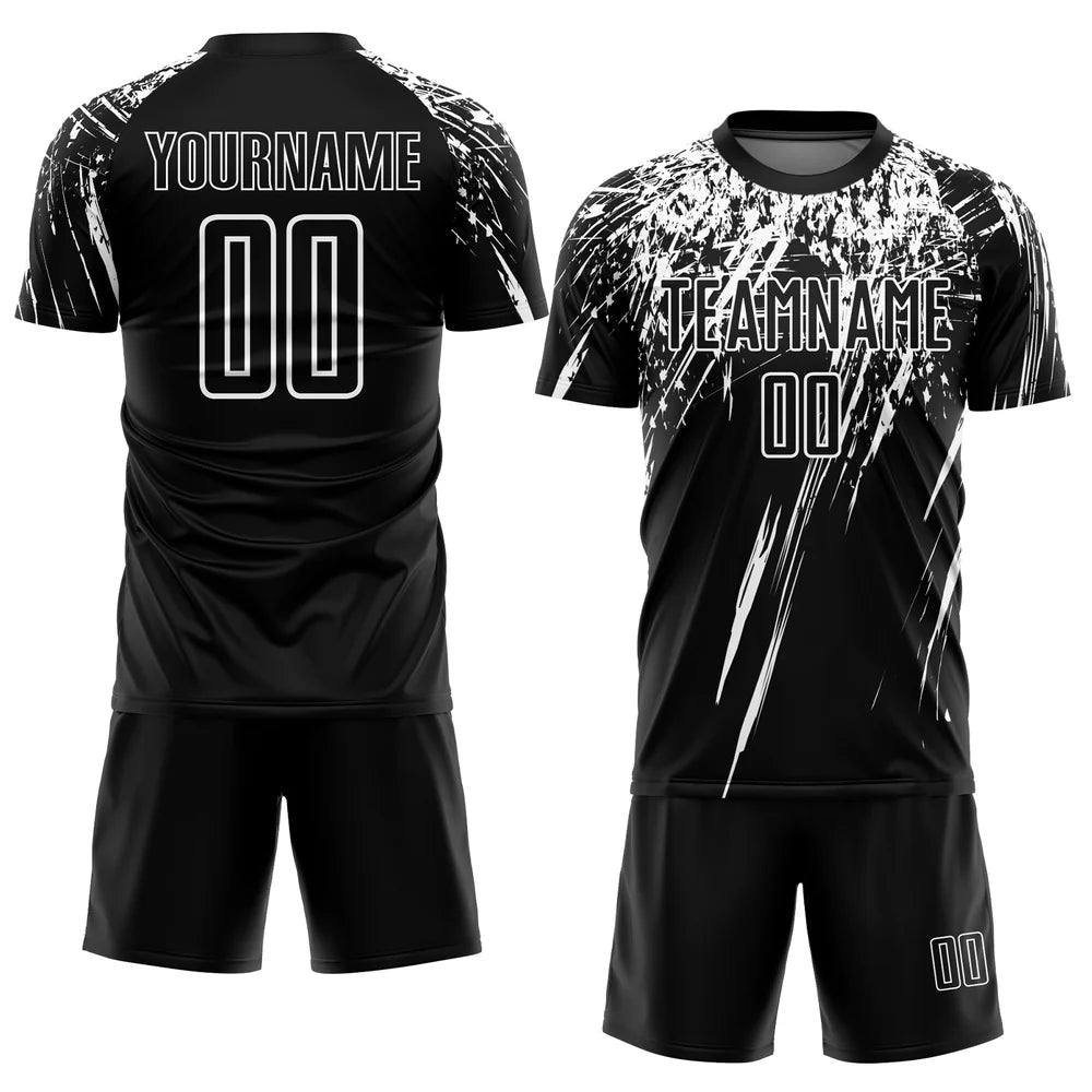 Custom Black White Sublimation Soccer Uniform Jersey