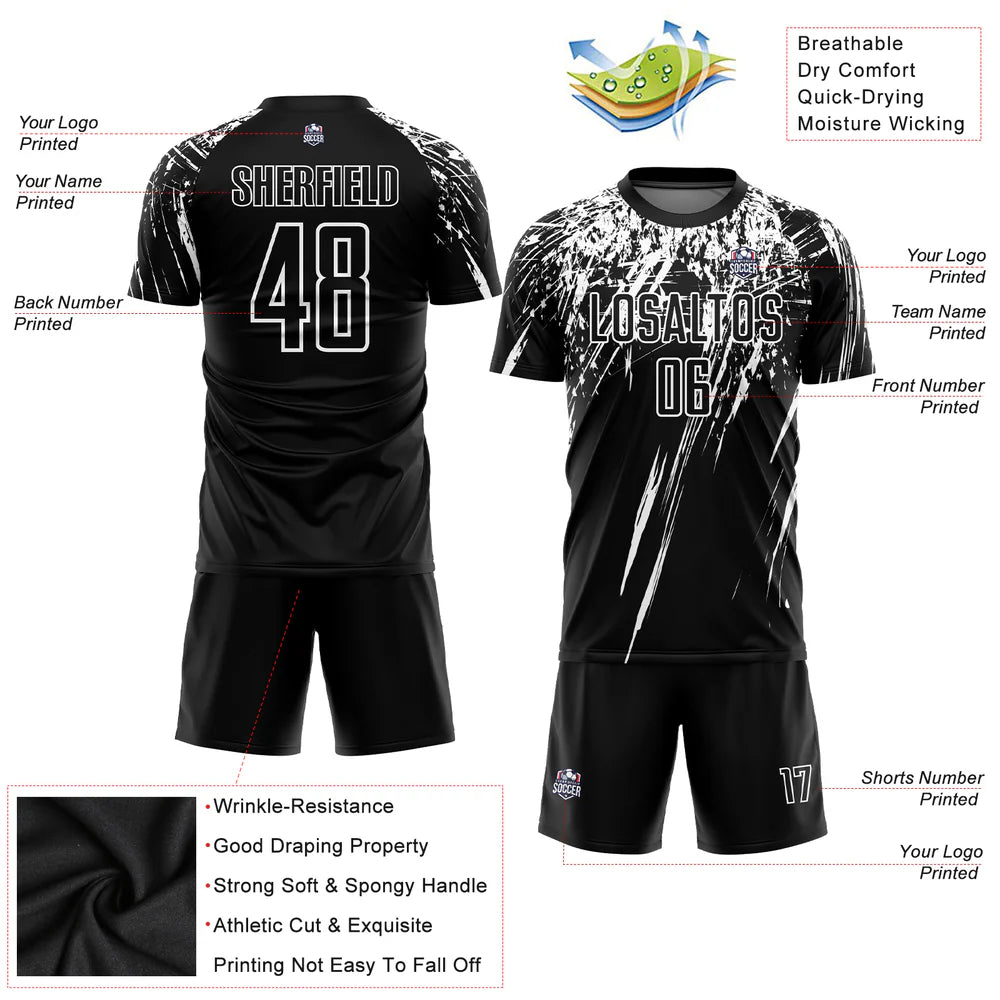 Custom Black White Sublimation Soccer Uniform Jersey