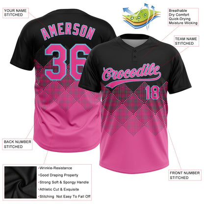 Custom Black Pink-Light Blue 3D Pattern Two-Button Unisex Softball Jersey