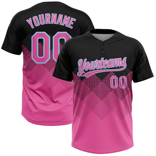 Custom Black Pink-Light Blue 3D Pattern Two-Button Unisex Softball Jersey