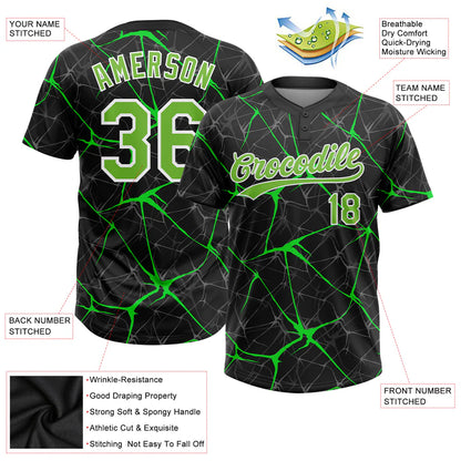 Custom Black Neon Green-Kelly Green 3D Pattern Two-Button Unisex Softball Jersey