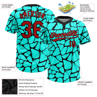 Custom Aqua Red-Black 3D Pattern Two-Button Unisex Softball Jersey