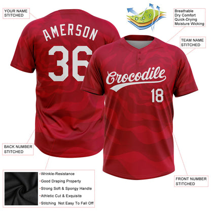 Custom Red White 3D Pattern Two-Button Unisex Softball Jersey