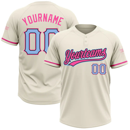 Custom Cream Light Blue Black-Pink Two-Button Unisex Softball Jersey