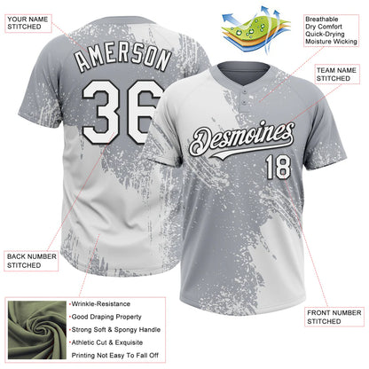 Custom White Gray-Black 3D Pattern Abstract Brush Stroke Two-Button Unisex Softball Jersey