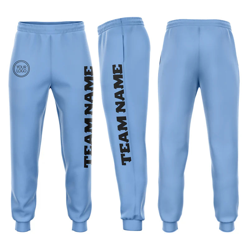 Custom Light Blue Black Fleece Jogger Sweatpants