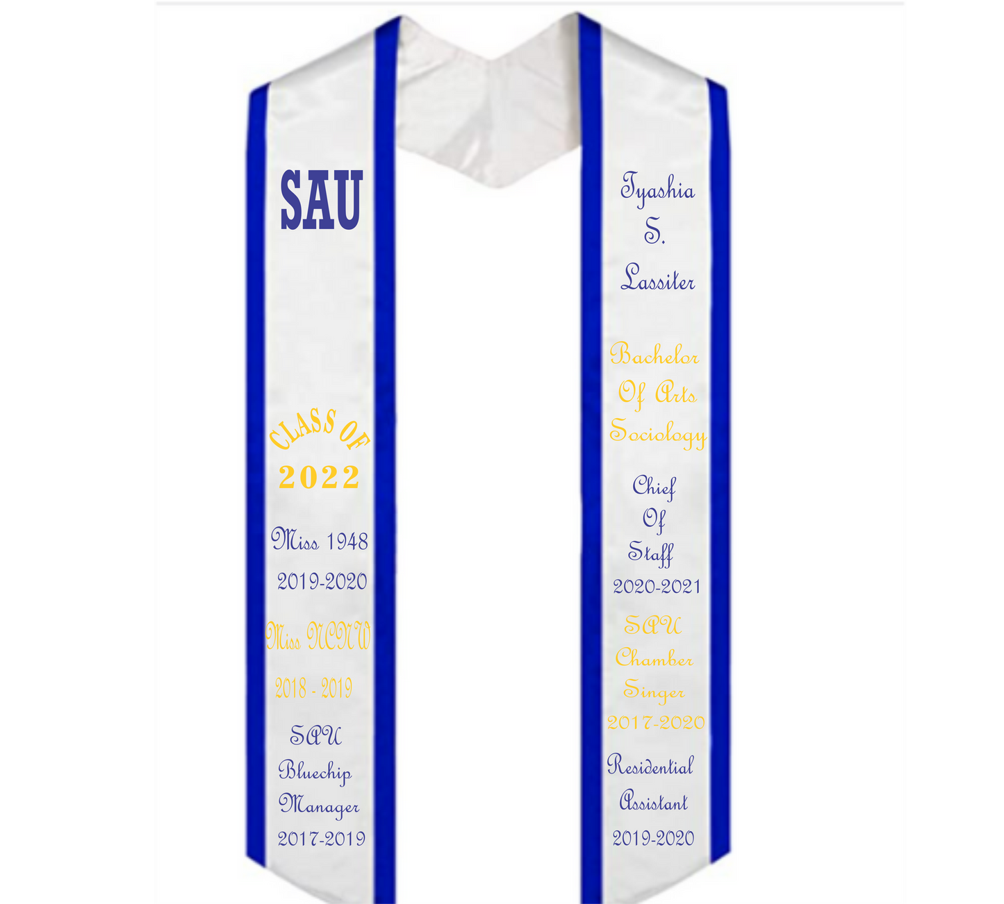 Custom 72" Diagonally Cut Satin Graduation Stole.