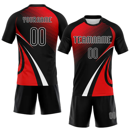 Custom Black Red-White Lines And Dots Sublimation Volleyball Uniform Jersey