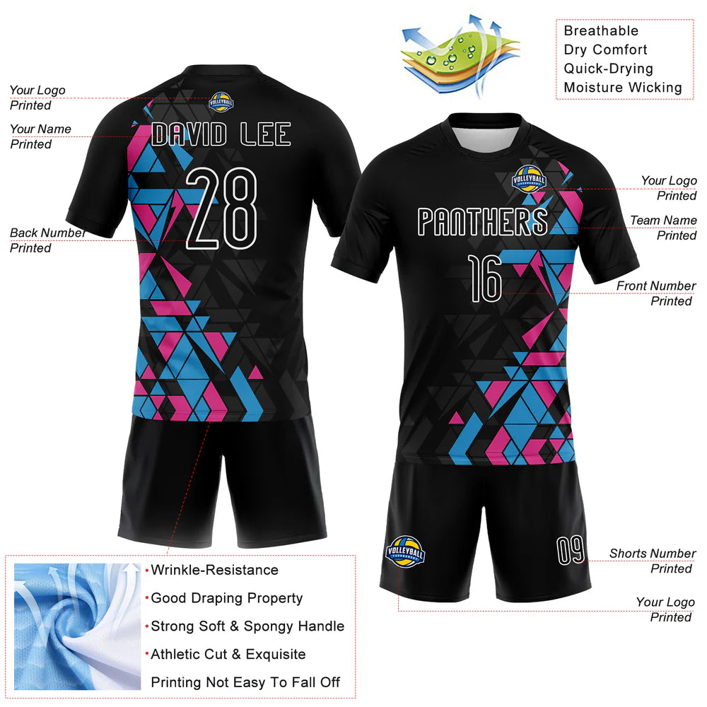 Custom Black Light Blue-Pink Geometric Shape Sublimation Volleyball Uniform Jersey