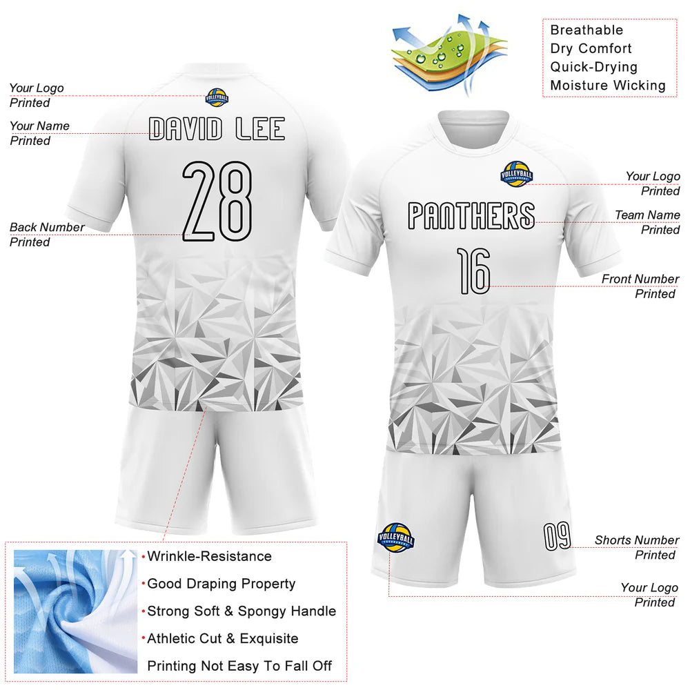 Custom White Black Geometric Shape Sublimation Volleyball Uniform Jersey