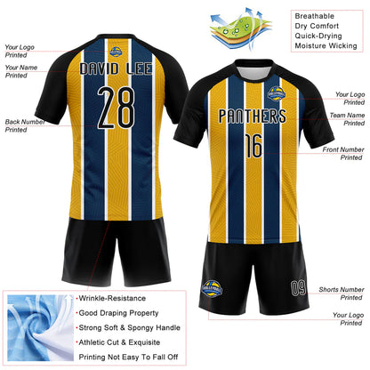 Custom Black Yellow-Royal Lines Sublimation Volleyball Uniform Jersey