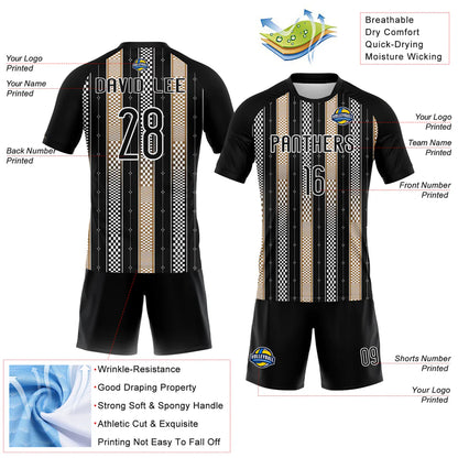 Custom Black Old Gold-White Geometric Shape Sublimation Volleyball Uniform Jersey