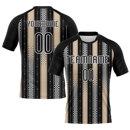 Custom Black Old Gold-White Geometric Shape Sublimation Volleyball Uniform Jersey