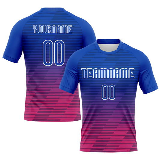 Custom Thunder Blue Pink-White Lines Sublimation Volleyball Uniform Jersey