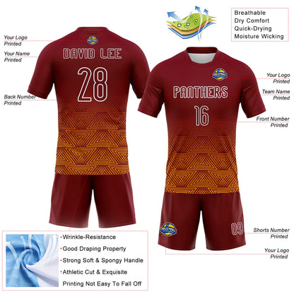 Custom Crimson Yellow-White Geometric Shape Sublimation Volleyball Uniform Jersey