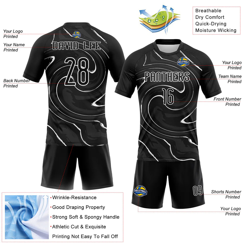 Custom Black White Liquid Fluid Sublimation Volleyball Uniform Jersey