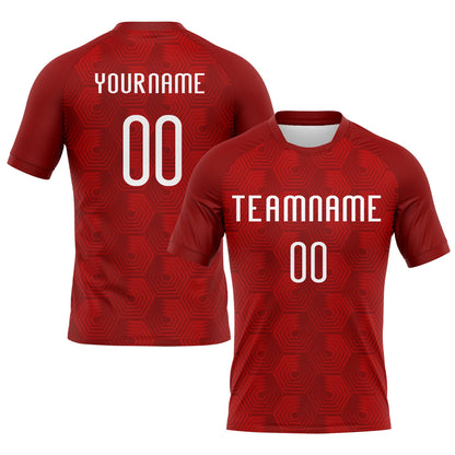 Custom Red White Geometric Shape Sublimation Volleyball Uniform Jersey