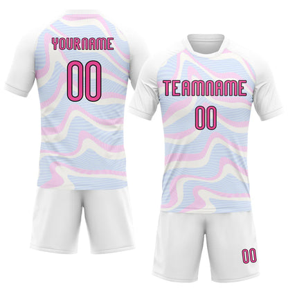 Custom White Pink-Black Liquid Fluid Sublimation Volleyball Uniform Jersey