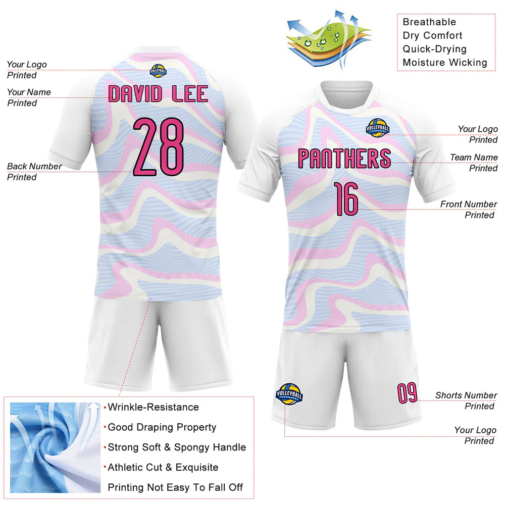 Custom White Pink-Black Liquid Fluid Sublimation Volleyball Uniform Jersey