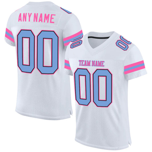 Custom White Light Blue-Pink Mesh Authentic Football Jersey