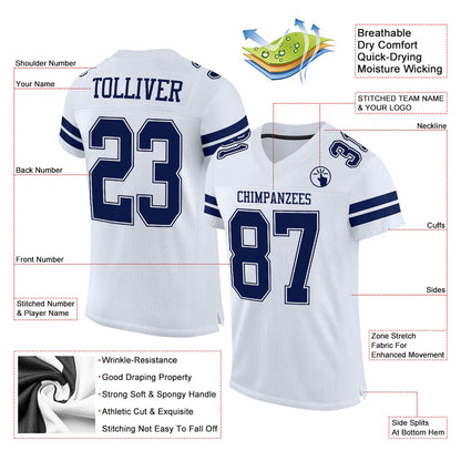 Custom White Navy-White Mesh Authentic Football Jersey