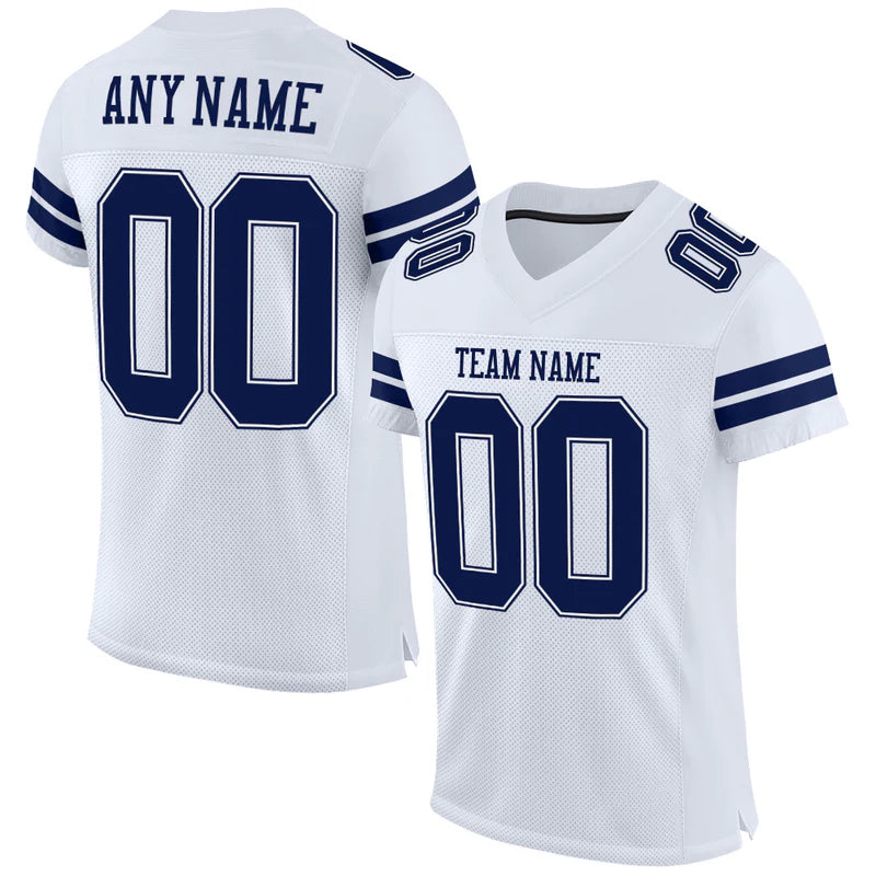 Custom White Navy-White Mesh Authentic Football Jersey