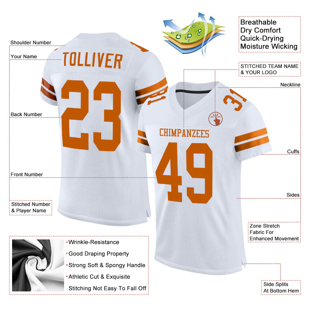 Custom White Texas Orange Mesh Authentic Football Jersey