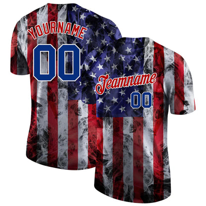 Custom White Royal-Red 3D American Flag Performance T-Shirt